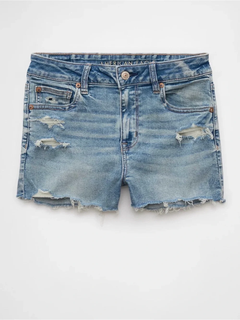 American Eagle Next Level Stretch High Waist Light Wash Denim Cutoff Shorts - Picture 3 of 6